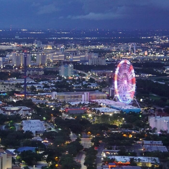 explore Orlando's attractions International Drive at night
